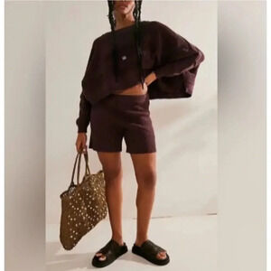 Free People Beach Lena Knit Sweater PulloverShorts Set Size S NWOT Purple